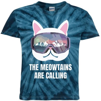 Ski Snowboard Goggles Funny The Meowtains Are Calling Gift Kids Tie-Dye T-Shirt