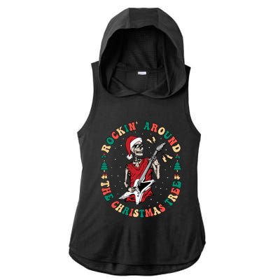 Santa Skeleton Guitar Guy Christmas Rock Band Xmas Musician Gift Ladies PosiCharge Tri-Blend Wicking Draft Hoodie Tank