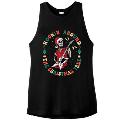 Santa Skeleton Guitar Guy Christmas Rock Band Xmas Musician Gift Ladies PosiCharge Tri-Blend Wicking Tank