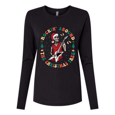 Santa Skeleton Guitar Guy Christmas Rock Band Xmas Musician Gift Womens Cotton Relaxed Long Sleeve T-Shirt