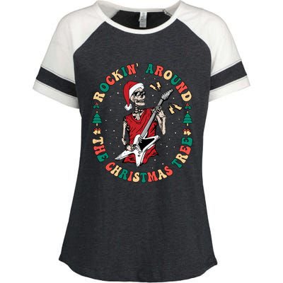 Santa Skeleton Guitar Guy Christmas Rock Band Xmas Musician Gift Enza Ladies Jersey Colorblock Tee