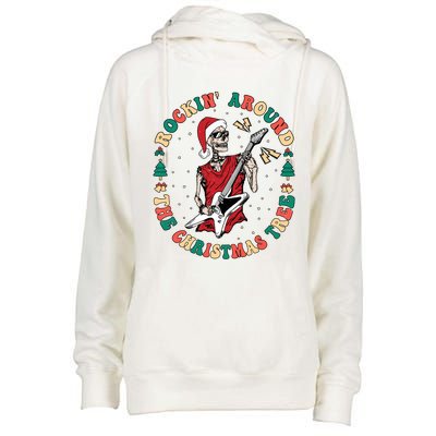 Santa Skeleton Guitar Guy Christmas Rock Band Xmas Musician Gift Womens Funnel Neck Pullover Hood