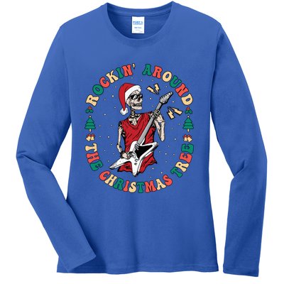 Santa Skeleton Guitar Guy Christmas Rock Band Xmas Musician Gift Ladies Long Sleeve Shirt