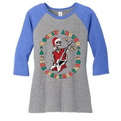 Santa Skeleton Guitar Guy Christmas Rock Band Xmas Musician Gift Women's Tri-Blend 3/4-Sleeve Raglan Shirt