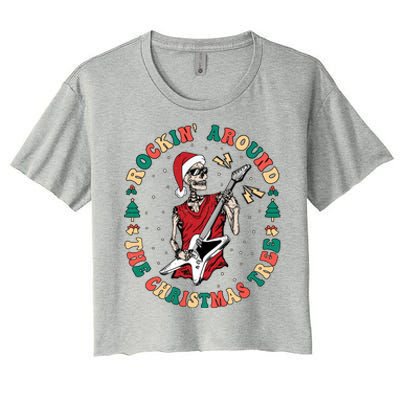 Santa Skeleton Guitar Guy Christmas Rock Band Xmas Musician Gift Women's Crop Top Tee