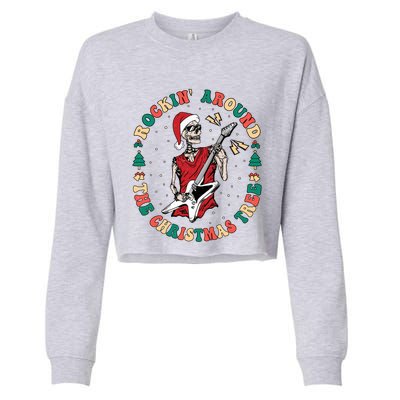 Santa Skeleton Guitar Guy Christmas Rock Band Xmas Musician Gift Cropped Pullover Crew