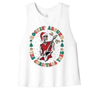 Santa Skeleton Guitar Guy Christmas Rock Band Xmas Musician Gift Women's Racerback Cropped Tank