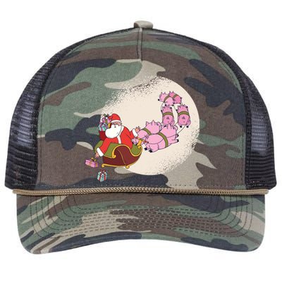 Santa Sleigh Gift With Flying Pigs And Christmas Presents Cool Gift Retro Rope Trucker Hat Cap