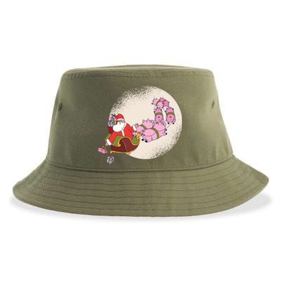 Santa Sleigh Gift With Flying Pigs And Christmas Presents Cool Gift Sustainable Bucket Hat