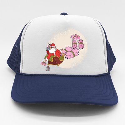 Santa Sleigh Gift With Flying Pigs And Christmas Presents Cool Gift Trucker Hat