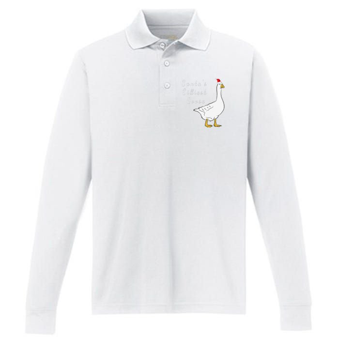 Santa’s silliest goose tacky Funny Christmas  Performance Long Sleeve Polo