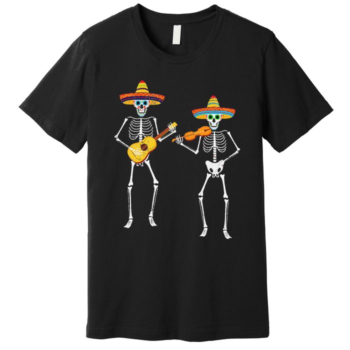 Skeleton Sombreros Guitar Fiesta Cinco De Mayo Premium T-Shirt