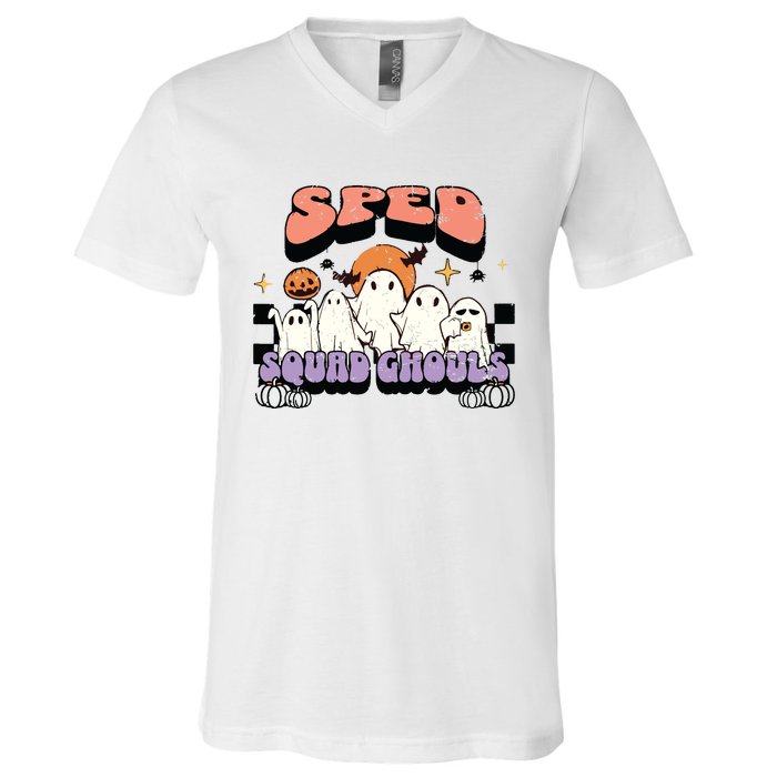 Sped Squad Ghoul Special Education Teacher Halloween Costume V-Neck T-Shirt