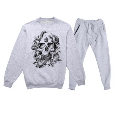 Skull & Snakes Goth Punk Premium Crewneck Sweatsuit Set