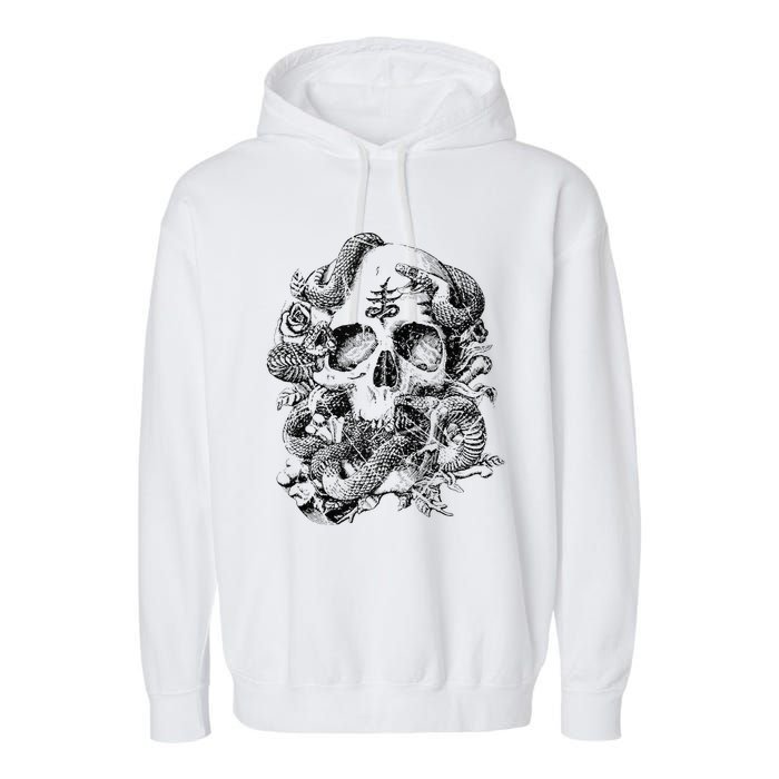 Skull & Snakes Goth Punk Garment-Dyed Fleece Hoodie