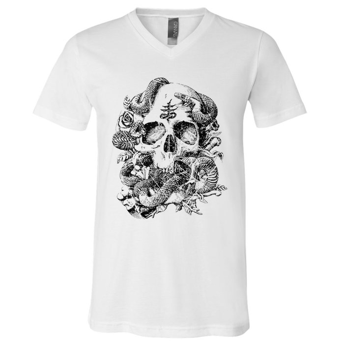 Skull & Snakes Goth Punk V-Neck T-Shirt