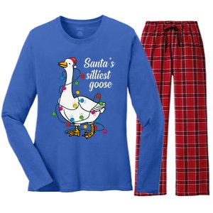 Santa’s silliest goose Funny Christmas Family  Women's Long Sleeve Flannel Pajama Set 