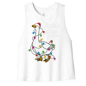 Santa’s silliest goose Funny Christmas Family  Women's Racerback Cropped Tank