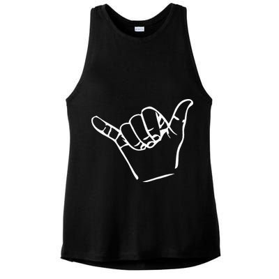 Shaka Sign Good Vibes Retro Hang Loose Ladies PosiCharge Tri-Blend Wicking Tank