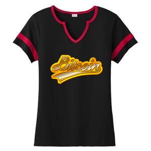 Sporty Style Gold Bitcoin Ladies Halftime Notch Neck Tee