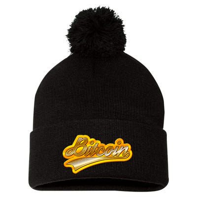 Sporty Style Gold Bitcoin Pom Pom 12in Knit Beanie
