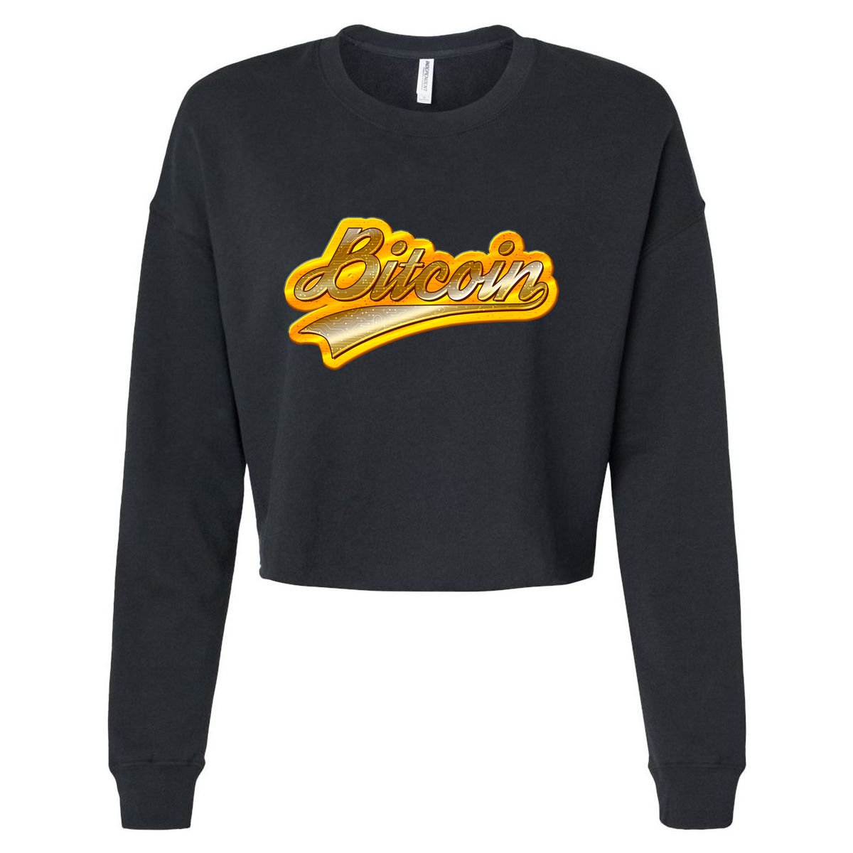 Sporty Style Gold Bitcoin Cropped Pullover Crew