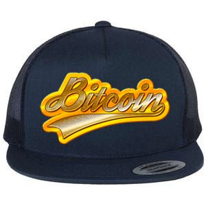 Sporty Style Gold Bitcoin Flat Bill Trucker Hat