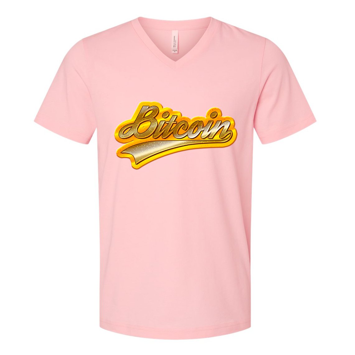 Sporty Style Gold Bitcoin V-Neck T-Shirt