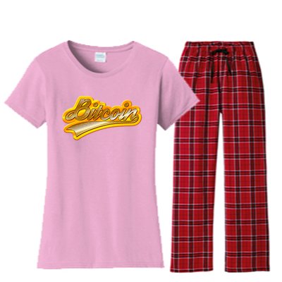 Sporty Style Gold Bitcoin Women's Flannel Pajama Set