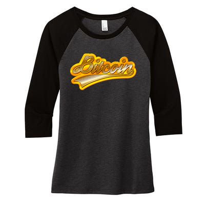 Sporty Style Gold Bitcoin Women's Tri-Blend 3/4-Sleeve Raglan Shirt