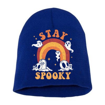 Stay Spooky Ghost Rainbow Groovy Retro Halloween Trick Treat Gift Short Acrylic Beanie