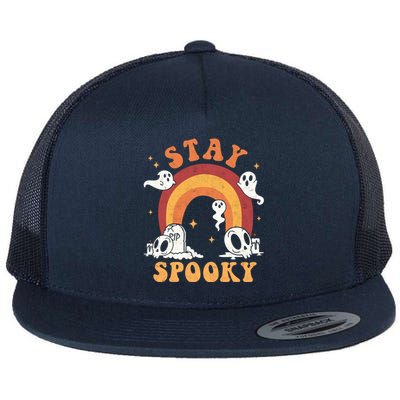 Stay Spooky Ghost Rainbow Groovy Retro Halloween Trick Treat Gift Flat Bill Trucker Hat