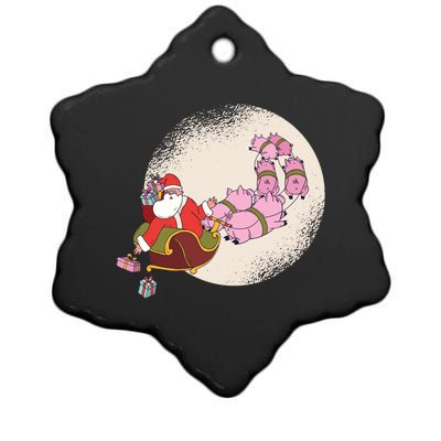 Santa Sleigh Gift With Flying Pigs And Christmas Presents Cute Gift Ceramic Star Ornament