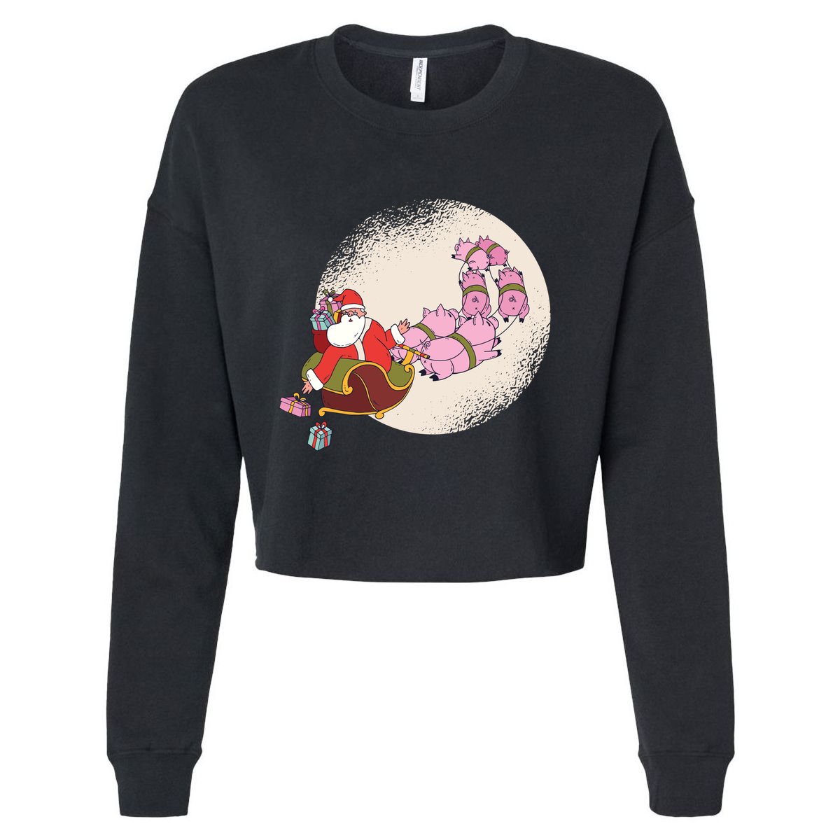 Santa Sleigh Gift With Flying Pigs And Christmas Presents Cute Gift Cropped Pullover Crew