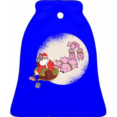 Santa Sleigh Gift With Flying Pigs And Christmas Presents Cute Gift Ceramic Bell Ornament