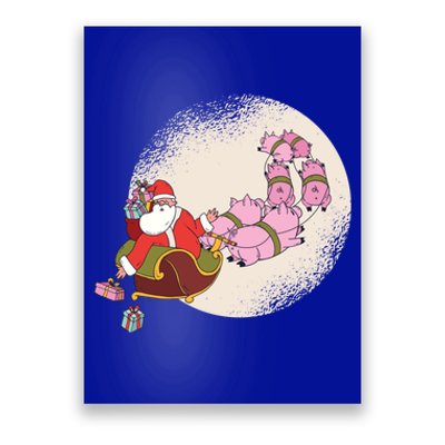 Santa Sleigh Gift With Flying Pigs And Christmas Presents Cute Gift Poster