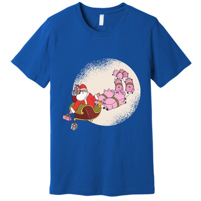 Santa Sleigh Gift With Flying Pigs And Christmas Presents Cute Gift Premium T-Shirt