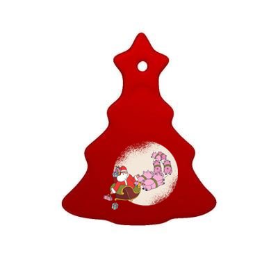 Santa Sleigh Gift With Flying Pigs And Christmas Presents Cute Gift Ceramic Tree Ornament