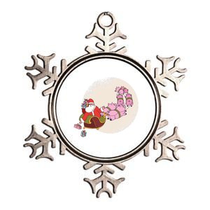 Santa Sleigh Gift With Flying Pigs And Christmas Presents Cute Gift Metallic Star Ornament