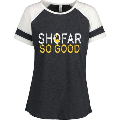 Shofar So Good Jewish New Year Shana Tova Hanukkah Enza Ladies Jersey Colorblock Tee