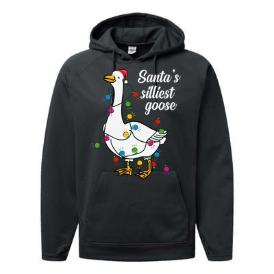 Santa’S Silliest Goose Funny Christmas Family Performance Fleece Hoodie