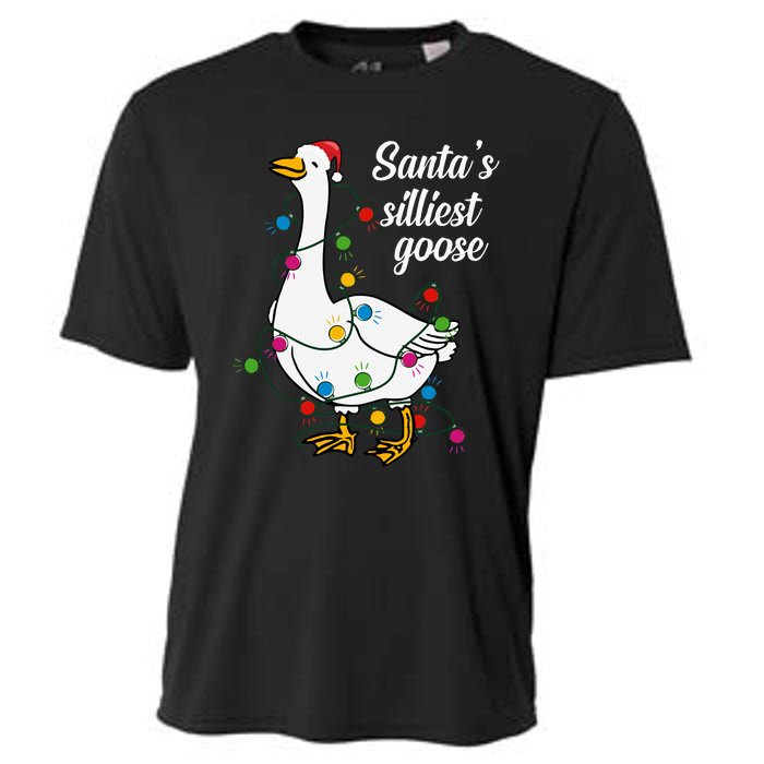 Santa’S Silliest Goose Funny Christmas Family Cooling Performance Crew T-Shirt