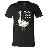 Santa’S Silliest Goose Funny Christmas Family V-Neck T-Shirt