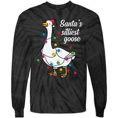 Santa’S Silliest Goose Funny Christmas Family Tie-Dye Long Sleeve Shirt