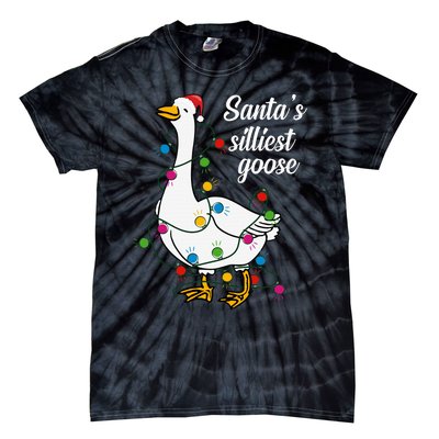 Santa’S Silliest Goose Funny Christmas Family Tie-Dye T-Shirt