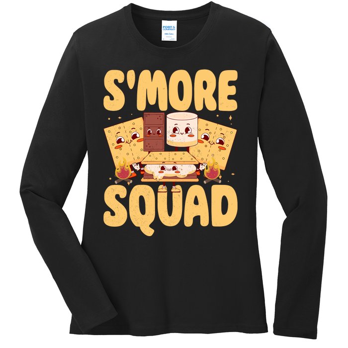 Smore Squad Groovy Smore Chocolate Marshmallow Camping Team Ladies Long Sleeve Shirt