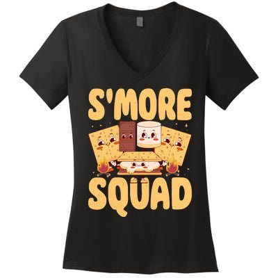 Smore Squad Groovy Smore Chocolate Marshmallow Camping Team Women's V-Neck T-Shirt