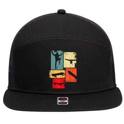 Skater Skateboarder Gift Retro Skateboard 7 Panel Mesh Trucker Snapback Hat