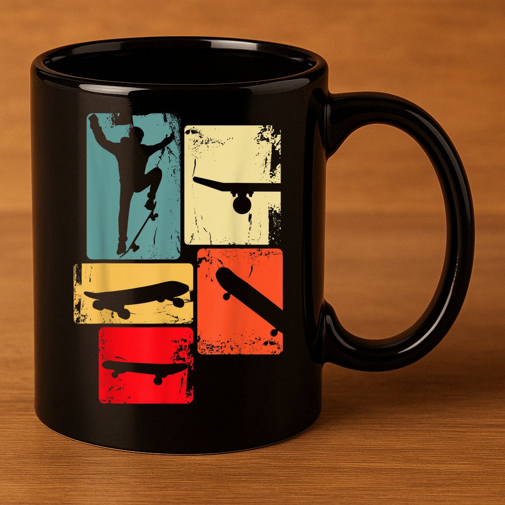 Skater Skateboarder Gift Retro Skateboard 11oz C Handle Ceramic Mug