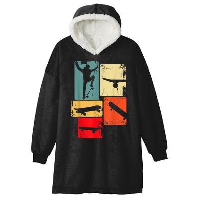 Skater Skateboarder Gift Retro Skateboard Gift For Boys Youth Gift Hooded Wearable Blanket